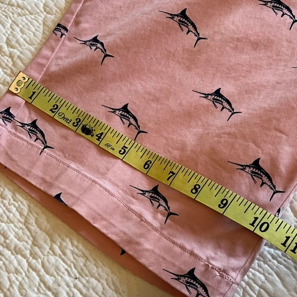 Hudson & Barrow Shorts Flat Front Swordfish Print Men's 34 Pink Cotton Beach - Picture 9 of 14